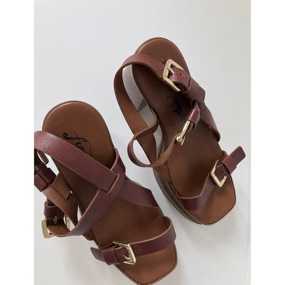 Free People Pamela Double Stack Platform Heels Sun Baked Brown Size EU 37 - Picture 6 of 8